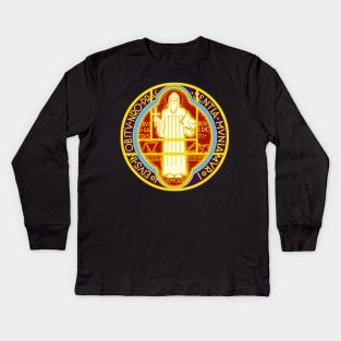 Saint Benedict Medal Two Sided Kids Long Sleeve T-Shirt